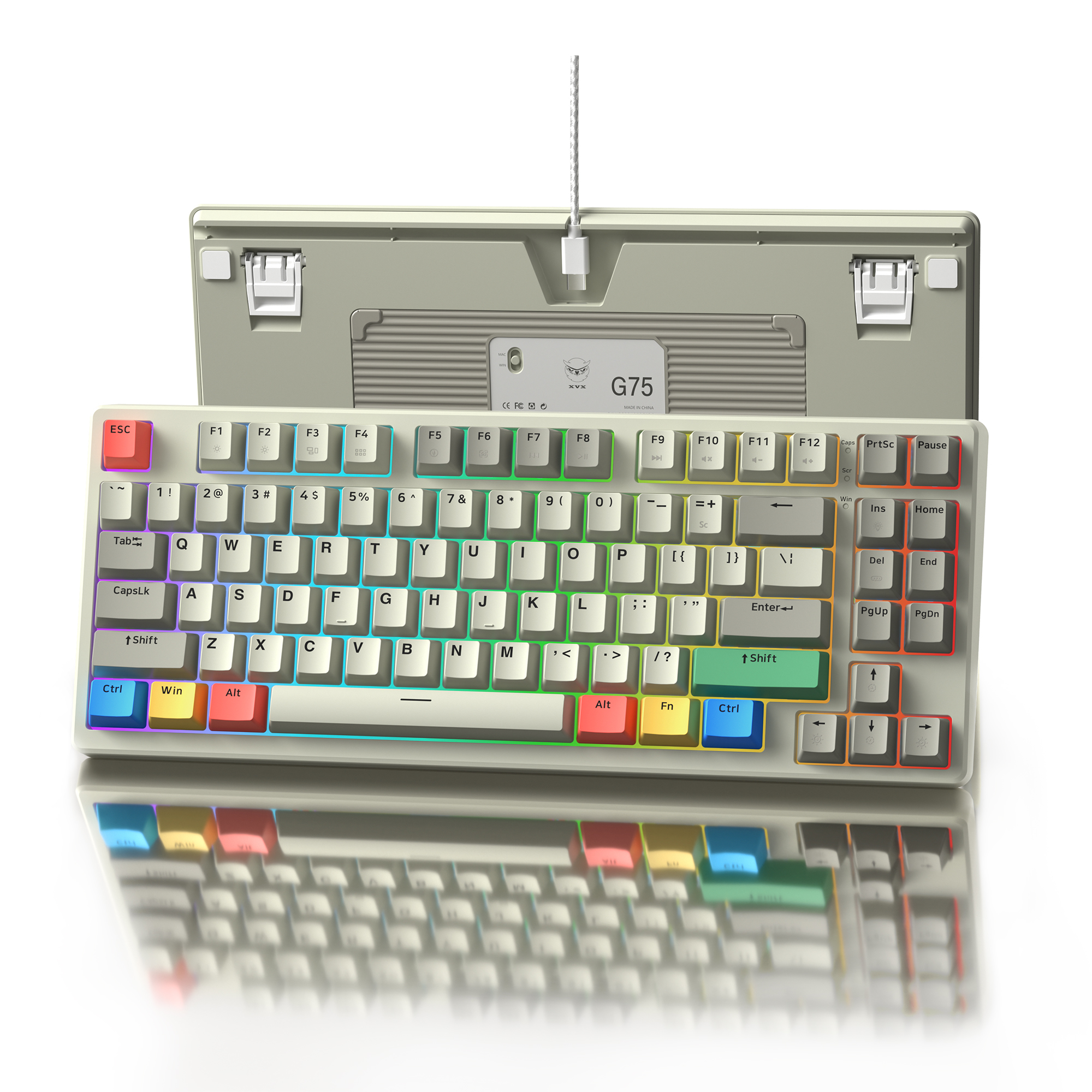 XVX Rapid Trigger Gaming Keyboard G75 Hall Effect Keyboard Magnetic Switch 75% Wired Retro Gray Mechanical Keyboard
