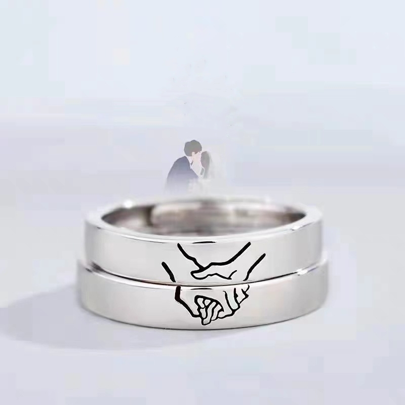 New Couple Rings Cute Sliver Color Hand Open Ring for Women Men Adjustable Finger Rings Romantic Lovers Anniversary Jewelry