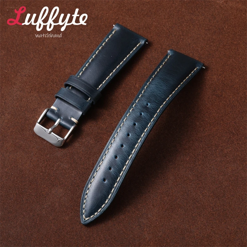 Oil Wax Discoloration Genuine Leather Watch Strap 18mm 19mm 20mm 21mm 22mm Quick Release Universal Replacement Watchband