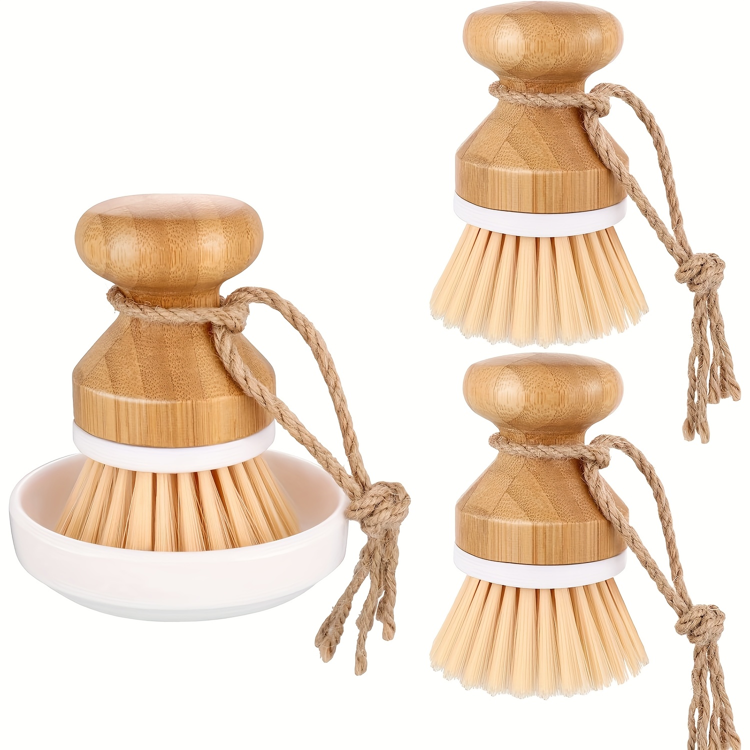 1/2/3/4Pcs Bamboo Dish Scrub Brush Natural Wooden Kitchen Cleaning Scrubbers Durable Bamboo Palm Household Pot Scrubber Brush