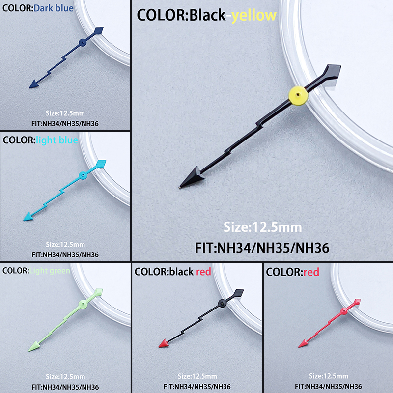12.5mmLightning Second Hands Green Red Silver Gold Blue Orange Watches Needles For NH34/NH35/NH36Movement Watches Pointers