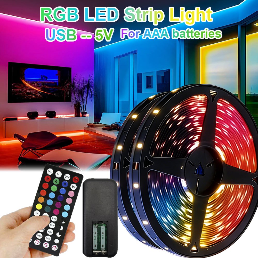 RGB LED Strip Lights 5V USB Powered 44Key Remote Cuttable for Bedroom TV Indoor Room Decor