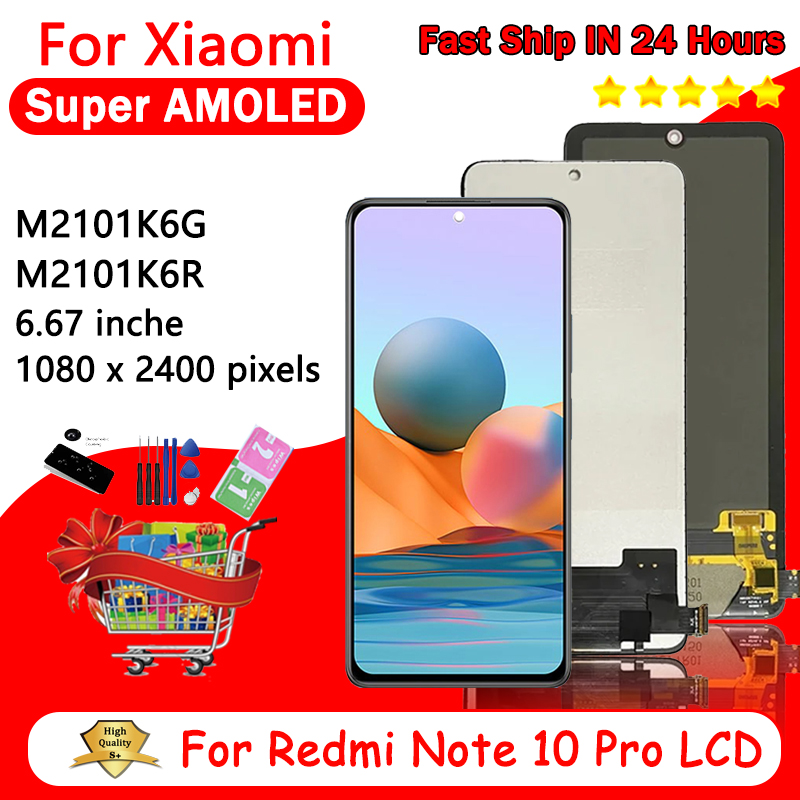 AMOLED LCD For Xiaomi Redmi Note 10 Pro Display LCD Touch Screen For Redmi Note10Pro M2101K6G Display Replacment Parts