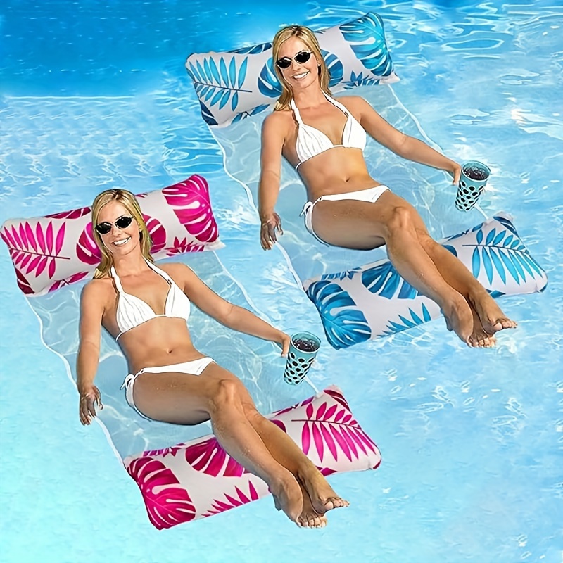 1/2PCS Maple Leaf Inflatable Floating Lounger, Pool Hammock with Clip Net, Foldable Floating Bed for Swimming, Idea,Pool