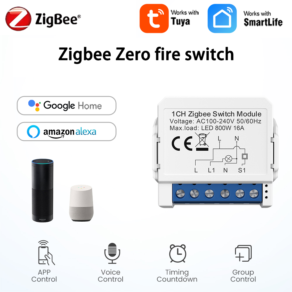 ZigBee Smart Light Switch Module 1/2/3/4 Gang DIY Mini Breaker Switches Module Two-Way Control Work with Alexa Home Alice lightify