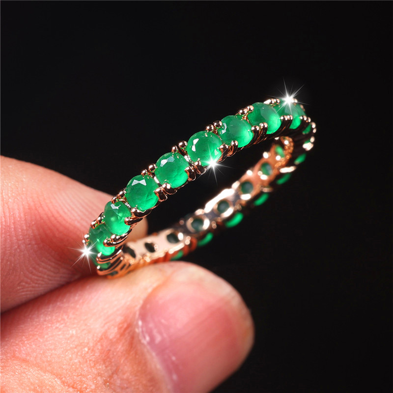 Cute Female Small Green Round Stone Ring Trendy Gold Color Bride Wedding Jewelry For Women