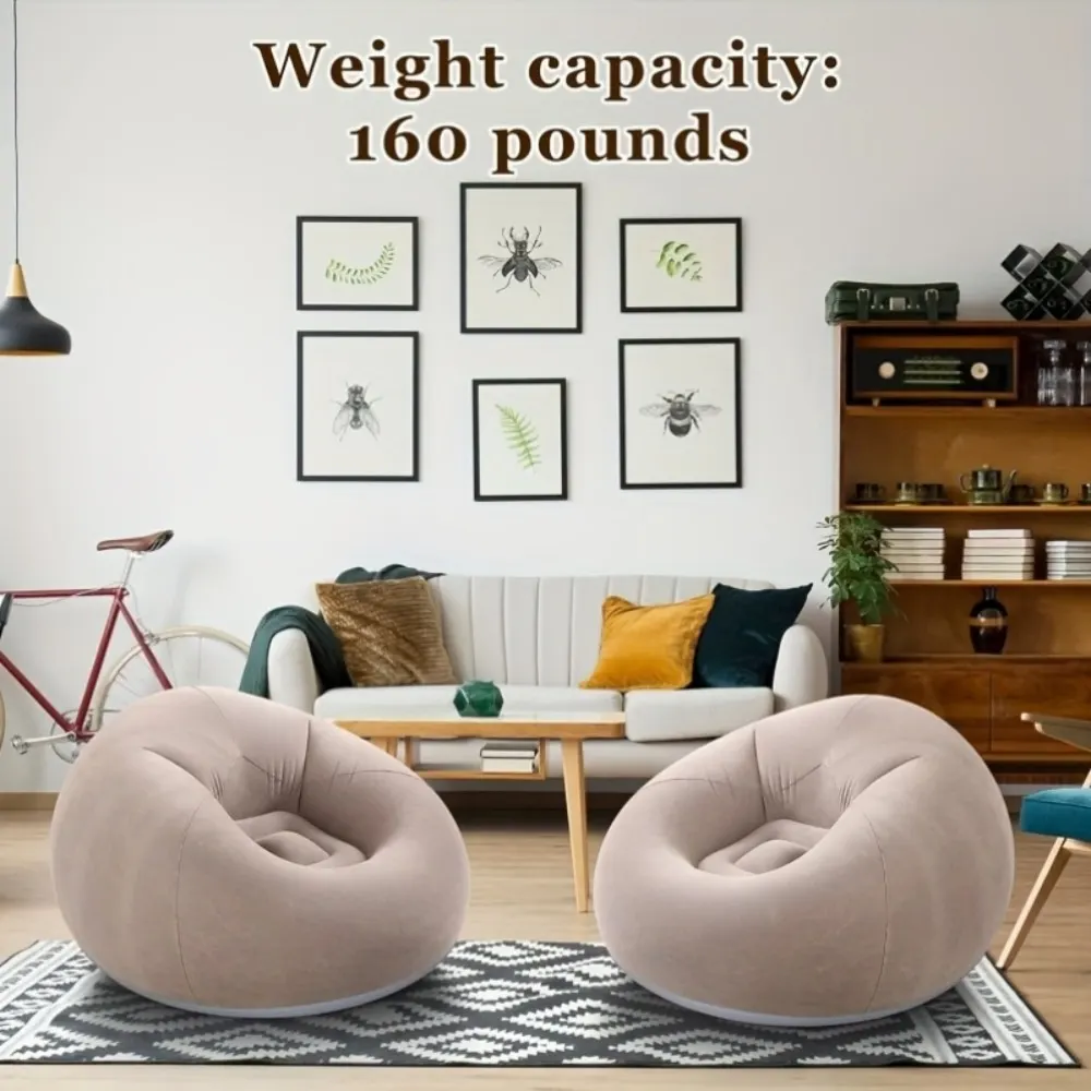 Inflatable Flocked Lazy Sofa, Portable Foldable Inflatable Lounge Chair for Home Office Nap Outdoor Camping Living Room 1PC - image 1