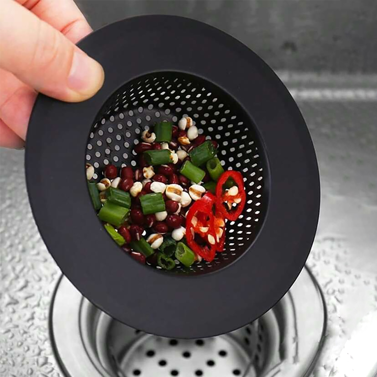2-Piece Matte Premium Black Stainless Steel Kitchen Sink Strainer, Sink Drain Filter with Wide Edge, 5.3cm / 2.08inch , 7cm / 2.87inch , 9cm / 3.54inch , 11.5cm / 4.52inch , 4 Sizes Available, Suitable for Kitchen Sinks