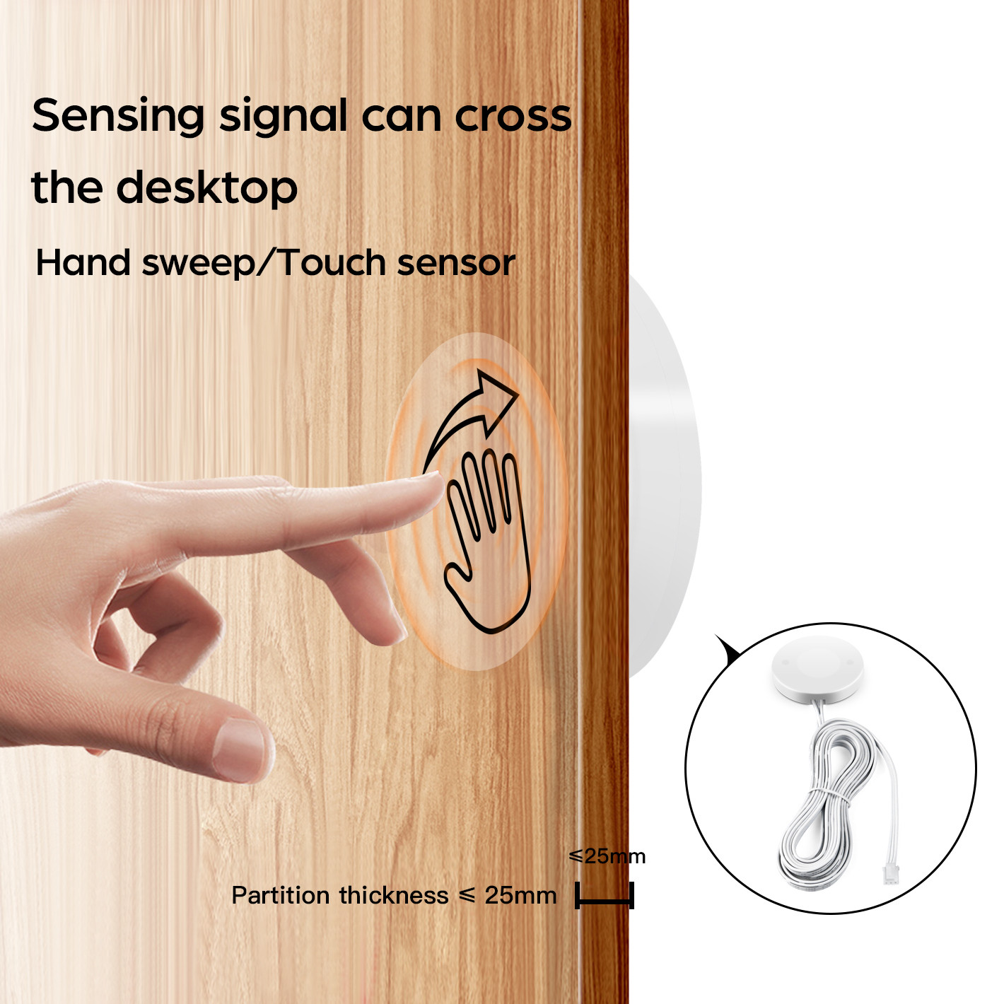 Wireless Touch Sensor Dimmer Control Hand Sweep Sensor Dimmable Light Switch for Cabinet Light Strip Penetrable 25mm Wood Panel