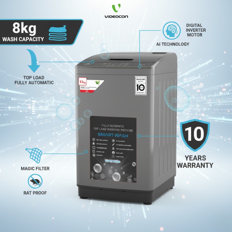 Videocon 8kg Fully Automatic Top Load Washing Machine (VD-8.0 PRO+)