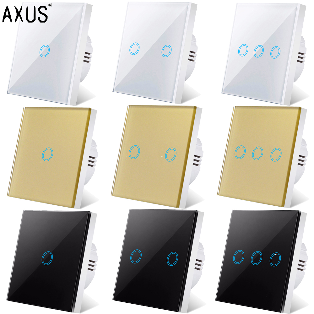 AXUS EU White Crystal Glass AC100-240V TemperedTouch Switch Panel Wall Light Switches Sensor Button 1/2/3Gang Lamp Interruttore