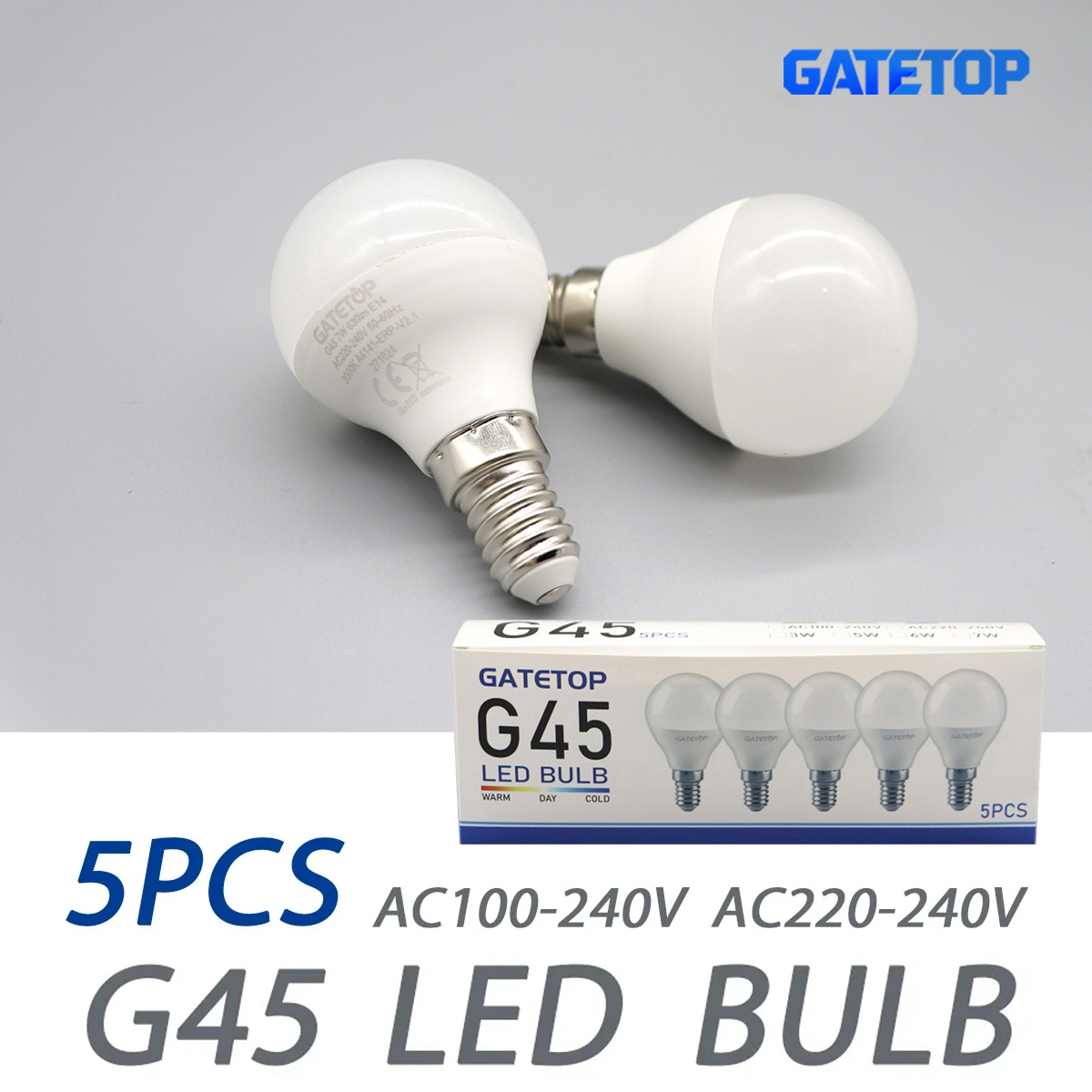 5-Pack E14 LED Light Bulb 7W G45 C37 AC 220V 110V 120V Eco-Friendly Mini Lamp Non-Flicker 3000K 4000K 6000K Bulb