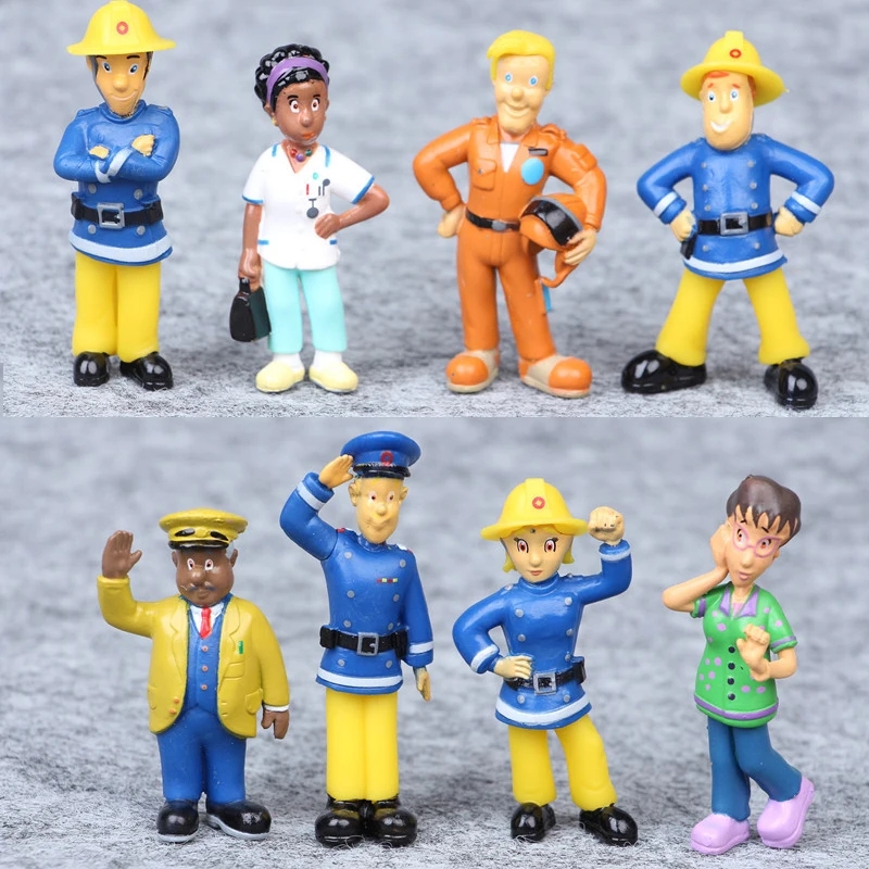 12Pcs/set Fireman Sam Cartoon Anime Fire Fighting Figure Model PVC Doll Toys Boy Girl Toy For Kids Birthday Xmas