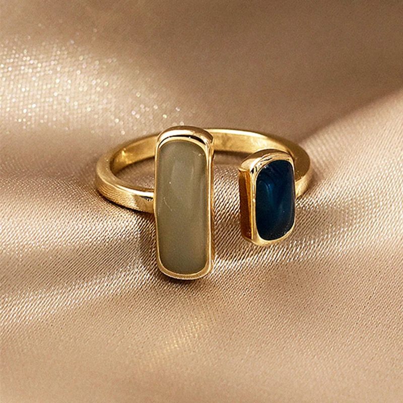 Fashion Retro Gold Double Oil Drop Women's Open Ring Geometric Gold Metal Ring Wedding Jewelry Birthday Gift