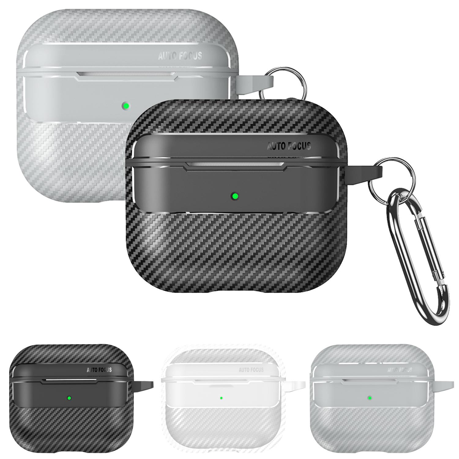 XDcase Carbon Fiber Texture Earbud Case with Hook For AirPods 4 / Pro 3 Wireless Earphones Protector