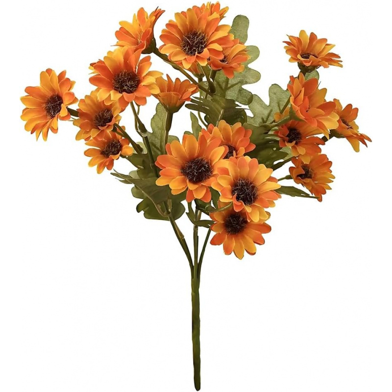 Artificial Fall Flowers UV Resistant Silk Mummy Chrysanthemums Outdoor Sunset Decor, Porch Front Door Garden Home Decoration