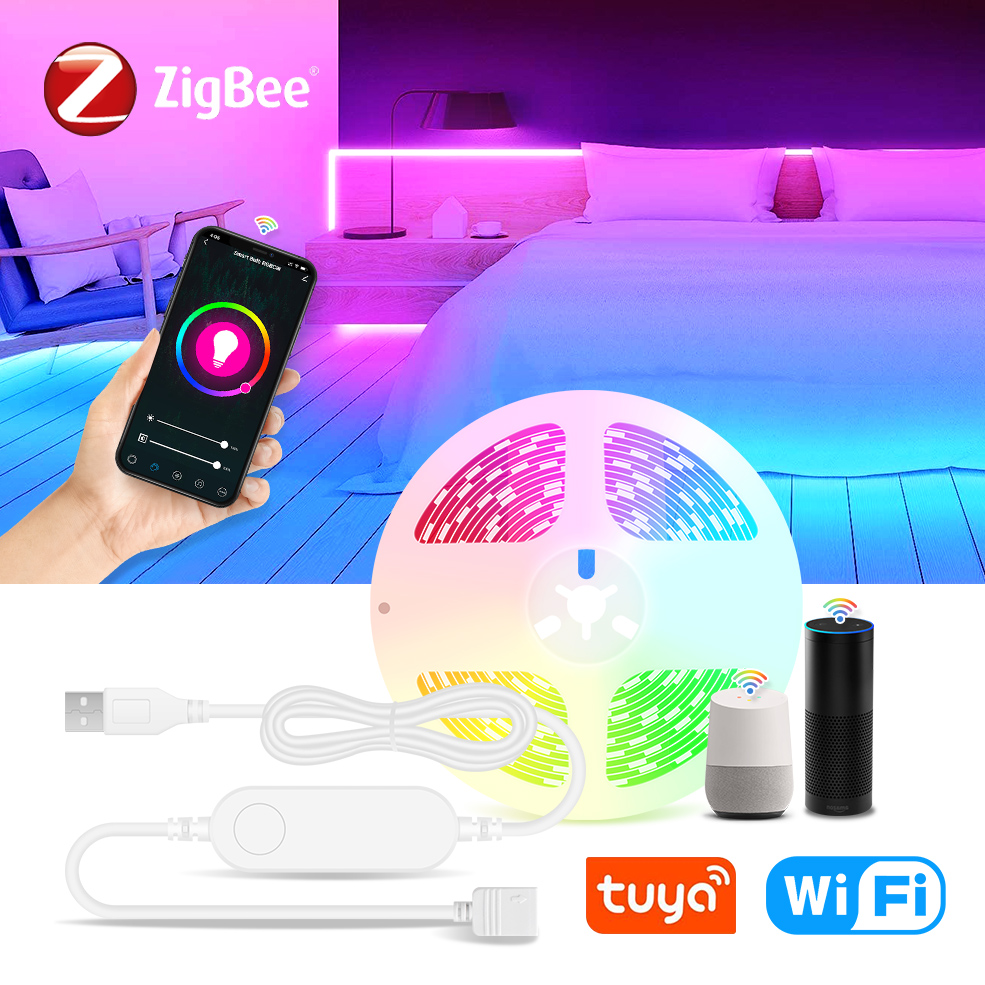 Tuya Wifi Zigbee LED Strip Light 5050 RGBW/WW LED Flexible Ribbon For TV Backlight Decoration Diode Tape Works With Alexa