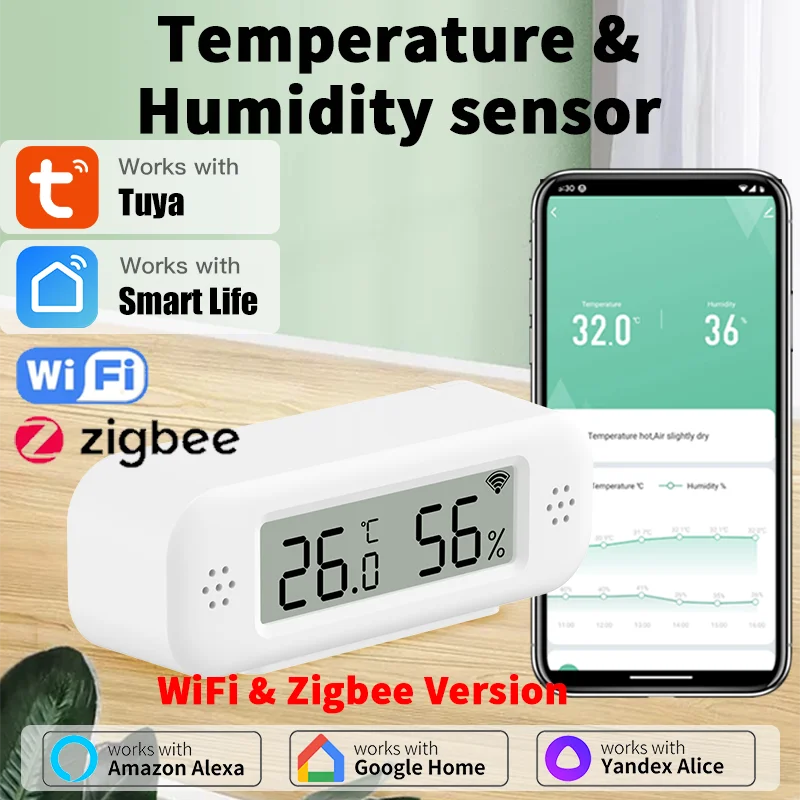 Tuya Zigbee WiFi Mini Temperature Humidity For Smart Home Thermometer Hygrometer APP Remote Work with Google Home Yandex Alexa