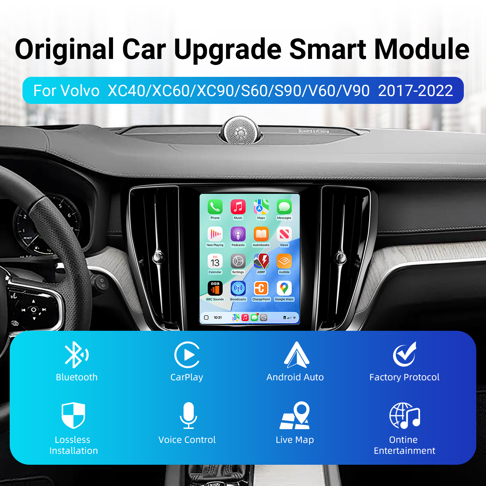 Ezonetronics Wireless CarPlay Android Auto retrofit kit decoder box for Volvo V60 V90 S60 XC40 XC60 XC90 S60 S90 2017-2022