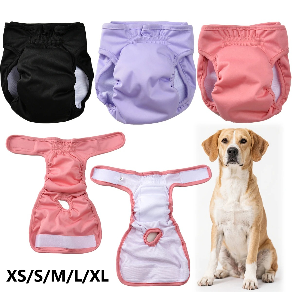 Washable Female Dog Diaper Adjustable Pet Physiological Pant Reusable Leakproof Pets Panties Diapers for Small Medium Large Dogs