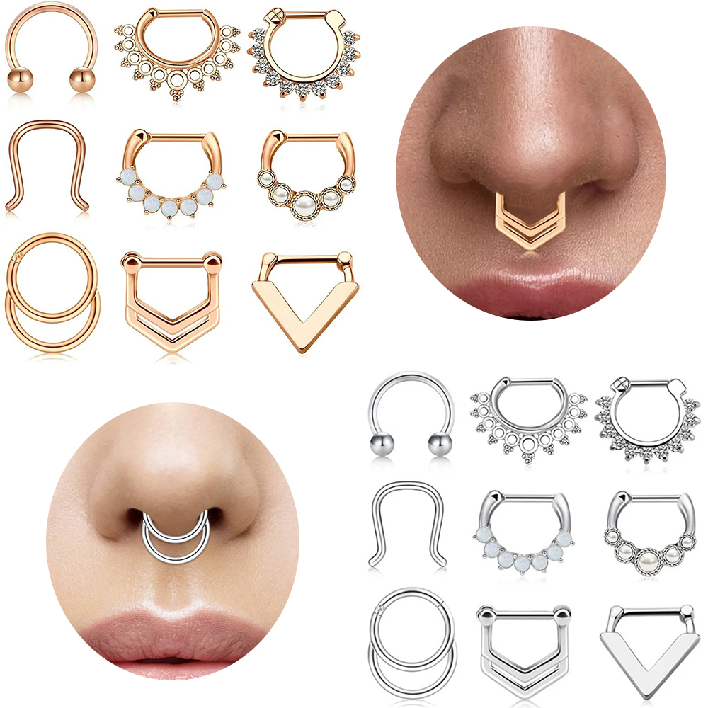 Stylish and Durable Stainless Steel Nose Septum Rings Set with Cartilage Earrings and Body Piercing Jewelry