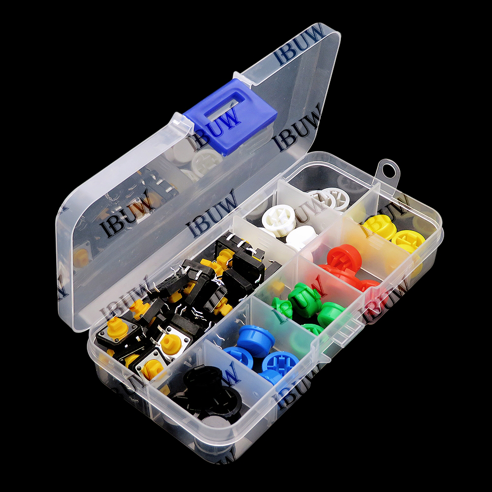 280PCS Tactile Push Button Switch Momentary 12*12*7.3MM Micro switch button + (6 colors Tact Cap) White Black Yellow Red Blue