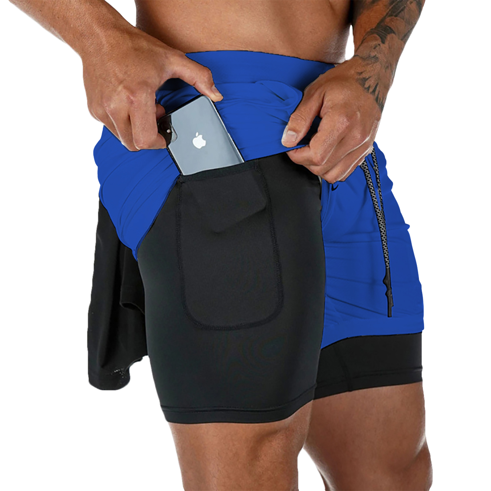 Summer Men's Double Layer Fitness Shorts Drawstring Mesh Lining Elastic Waist Breathable Quick Dry to Beach Pool Male