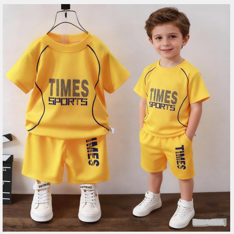 New children's set boys' summer Korean version letter printed quick drying short sleeved shorts sports set