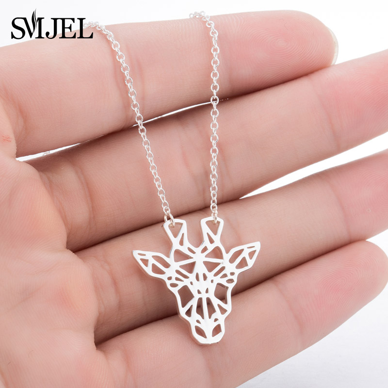 SMJEL Minimalist Geometric Animal Giraffe Necklace Chain Unique Origami Deer Pendant Necklaces s for Daughter Accessories pen gpt