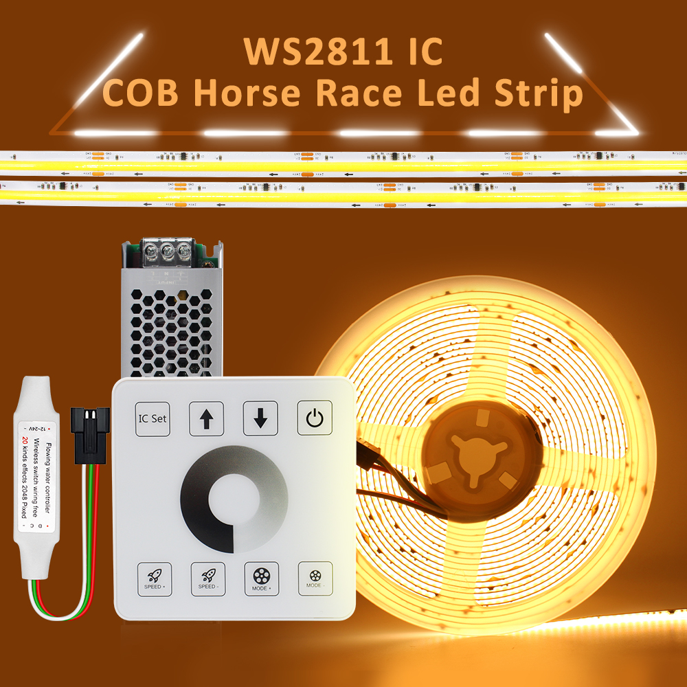 DC24V COB Horse Race LED Strip Set 5M 10M 15M 20M CCT Running Water Flowing Ribbon Tape Kit with Power Supply and RF Control