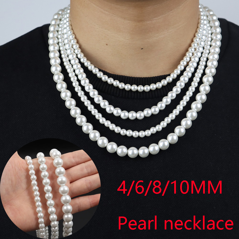 New Trendy Imitation Pearl Necklace Men Temperament Simple Handmade Strand Bead Necklace For Women Jewelry Pearl Necklace