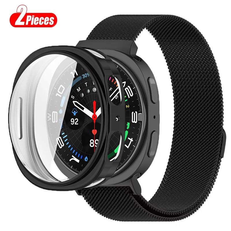 Milanese Loop + Case for Watch 8 40mm 44mm Stainless Steel Metal Mesh Band+ PC Cover for Watch 8 Strap