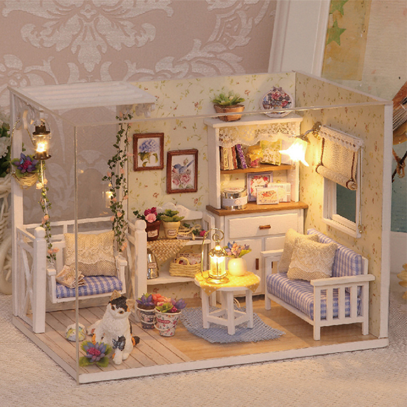 DIY Kitten Mini DollHouses Assembly Model Building Kit Creative Room Bedroom Decoration With Furniture Wooden Crafts Toys