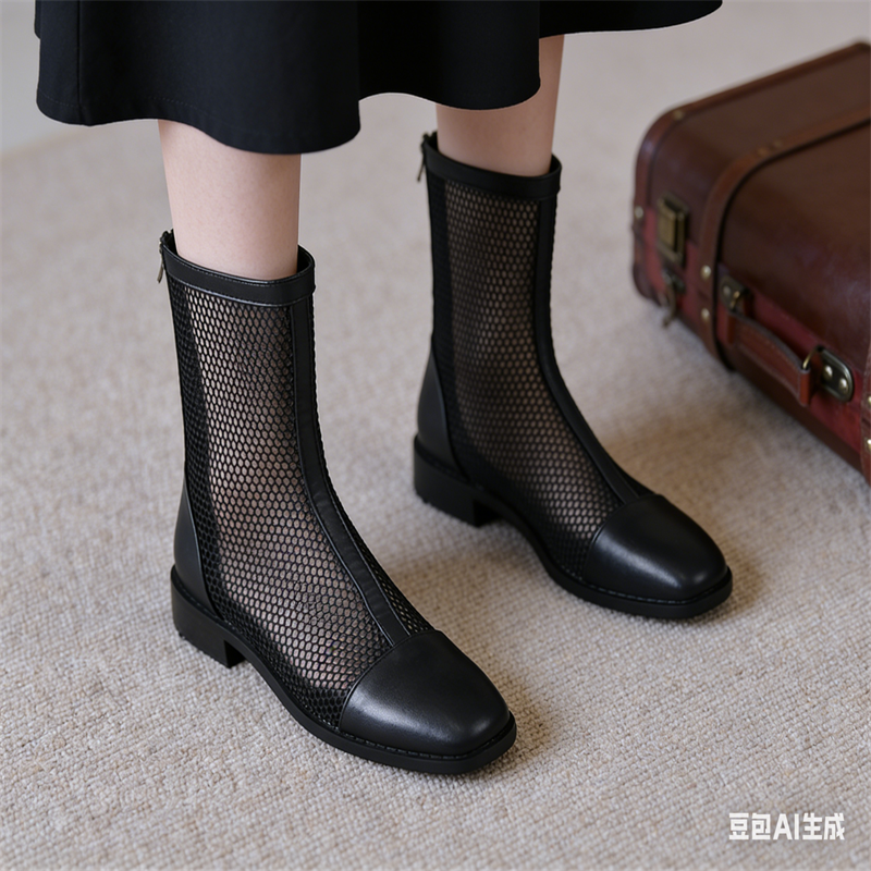 2026 New Women's Mesh Boots, Breathable Hollow-Out Sandal Boots, Mesh Roman Sandals for Women, Hollow Hole Shoes