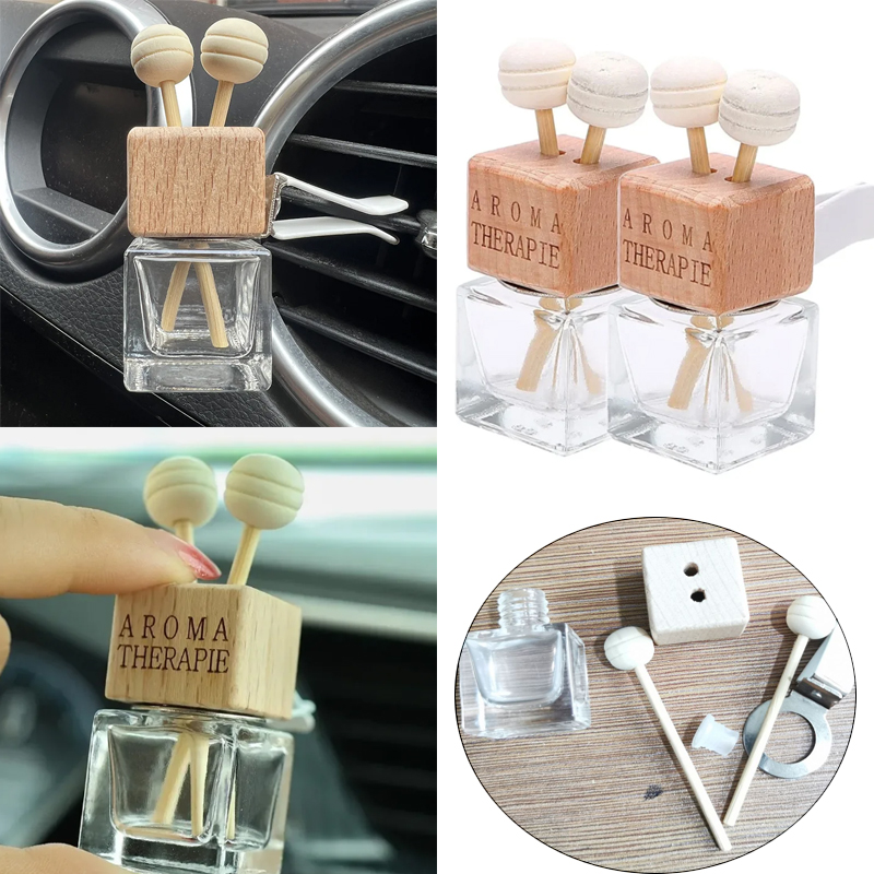 1/2PCS Car Ornament Air Conditioner Perfume Empty Bottle Indoor Cute Aromatherapy Clip Air Vent Perfume Bottle Clip Glass Square
