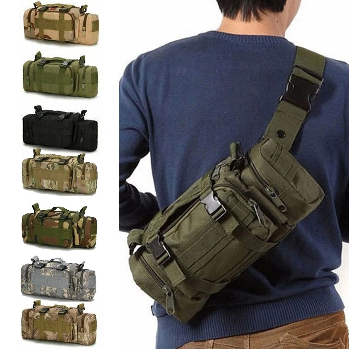 Men's Waterproof Waist Fanny Pack Cross-body Sling Bag for Hiking Outdoor Climbing Fishing Camping