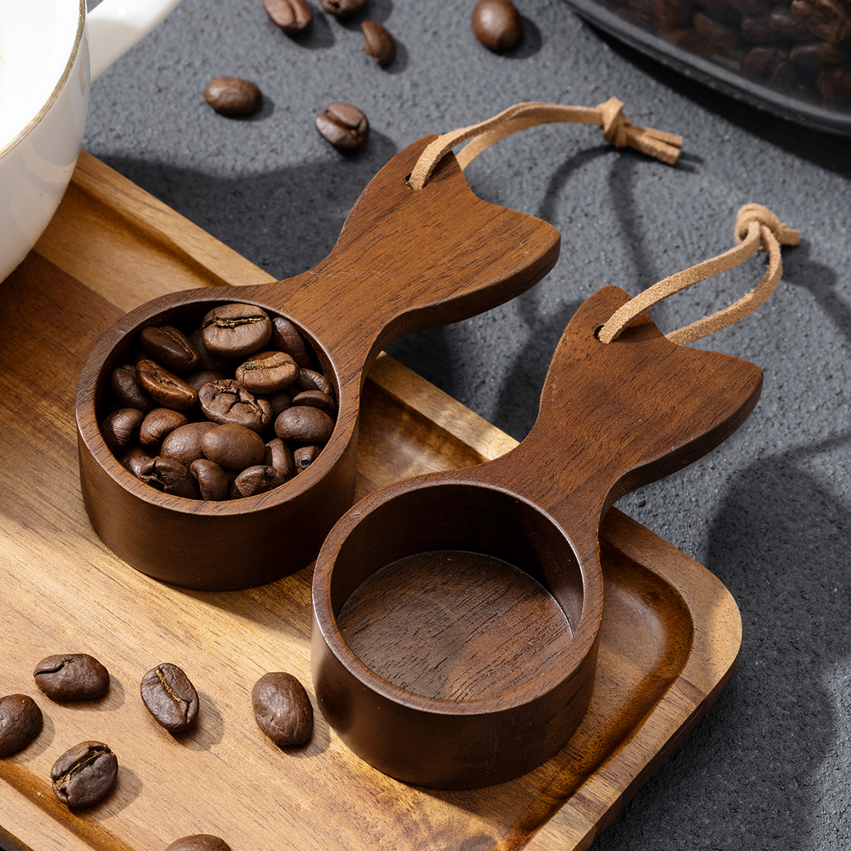 1PC Coffee Bean Solid Wood Measuring Spoon Walnut Wood Spoon Coffee Powder Wood Spoon Short Handle Coffee Spoon