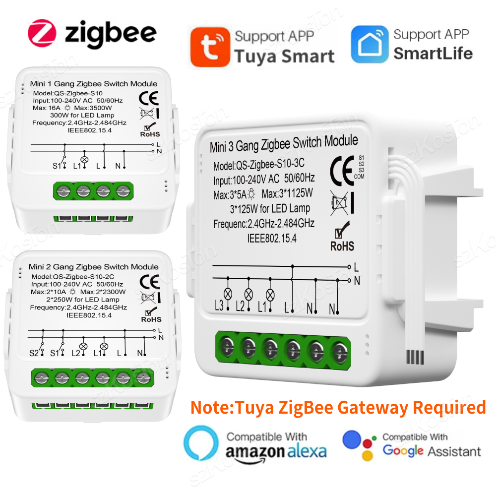1/2/3 Gang Tuya ZigBee Smart Switch Module Need Neutral Wire Smart Life App Automation DIY Breaker Works with Alexa Home