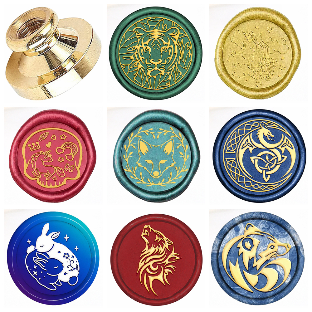 1pc Animals series Wax Seal Stamps Fox Tiger Unicorn Rabbit Dragon Pattern Wax Sealing Stamps 25mm Removable Brass Head