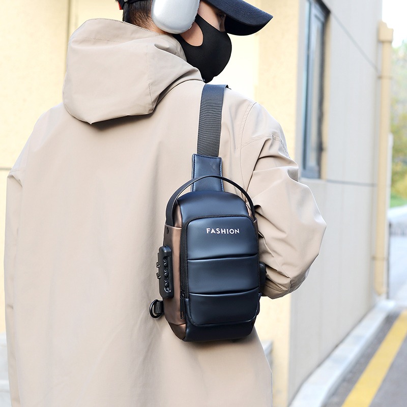 Lightweight Casual Chest Bags for Men Portable Minimalist Anti Theft Password Lock Small Shoulder Bag Waterproof Men's Sling Bag