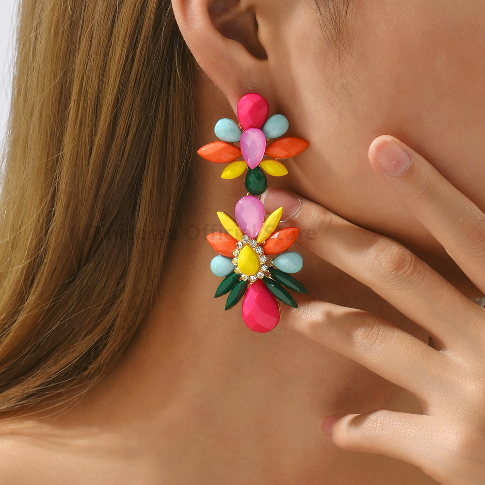 Fashion multicolor Crystal Geometric Big Dangle Drop Earrings For Women Boho Trend Luxury Design Cute Party Statement Jewelry