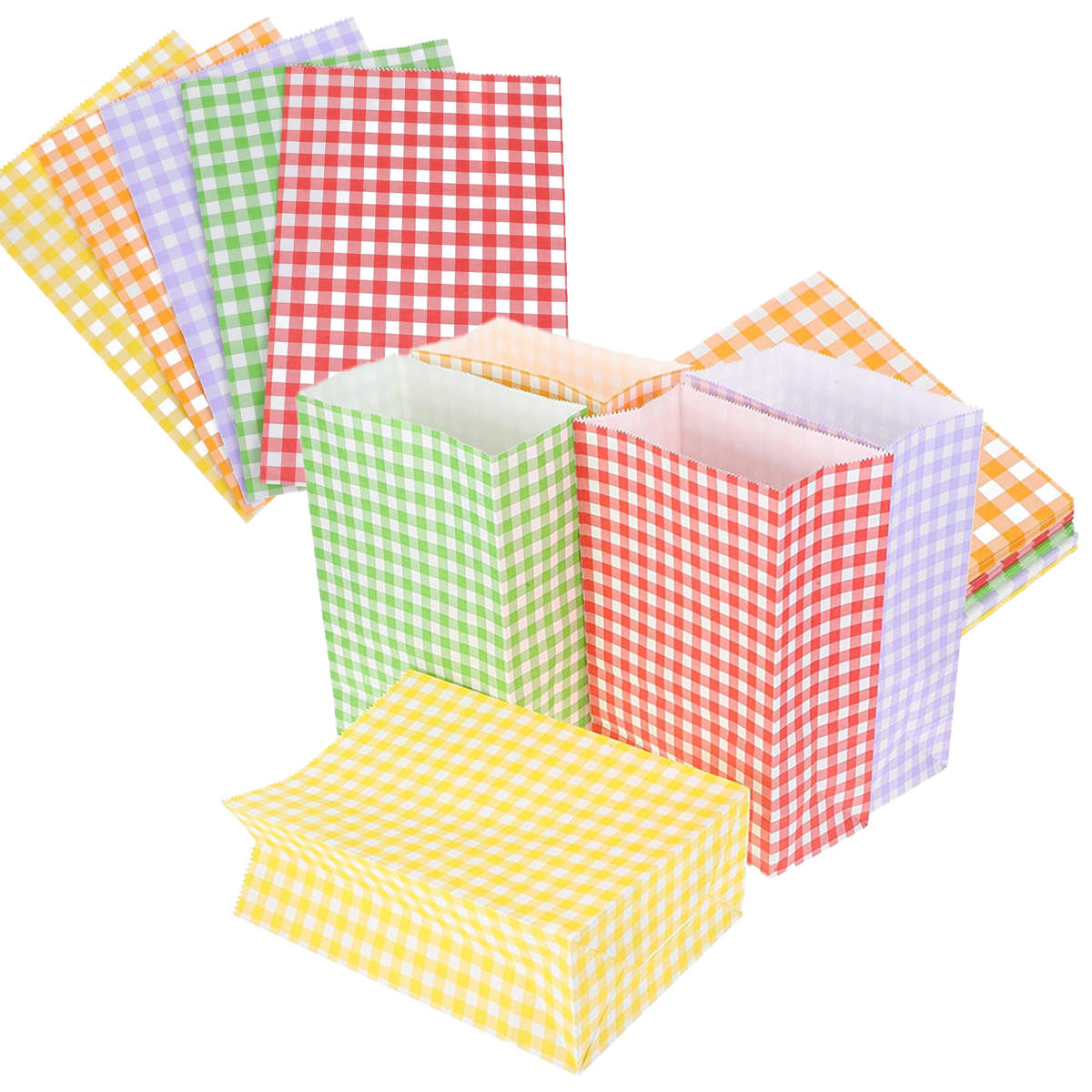 5/10/15 PCS Gingham Paper Bags Colorful of Each Vibrant Checkered Treat Bag for Cookies Candy Party Favors Weddings