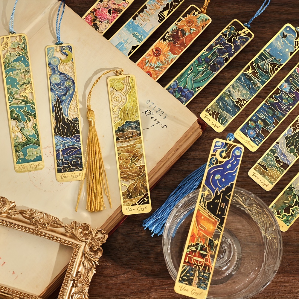 Vintage Oil Painting Metal Bookmarks - Hollow Hot Stamping Long Tassel Bookmarks - Stationery for Book Clubs, Book Lovers,