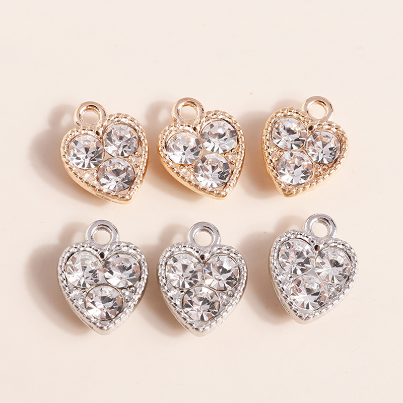 10pcs 10*13mm Gold Silver Color Crystal Hearts Charms for Necklaces Earrings Making Accessories Love Charms DIY Jewelry Findings