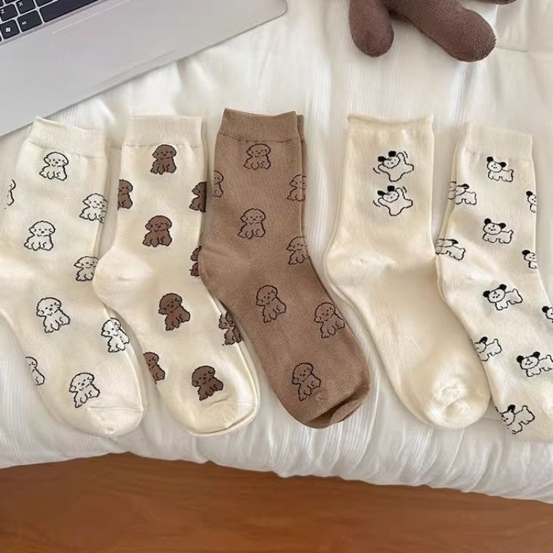 1/5 pairs Women's casual comfortable cartoon socks Spring Autumn Winter new cute simple long socks fashionable mid tube socks