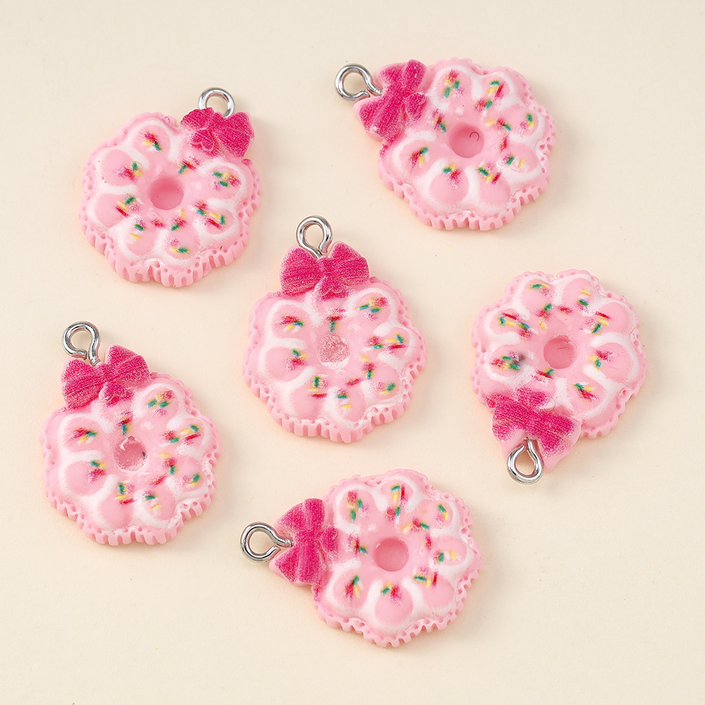10Pcs Simulation Resin Food Cute Pink Donuts Charms for Earring Bracelet Necklace Lovely Pendant Handmade Jewelry Making