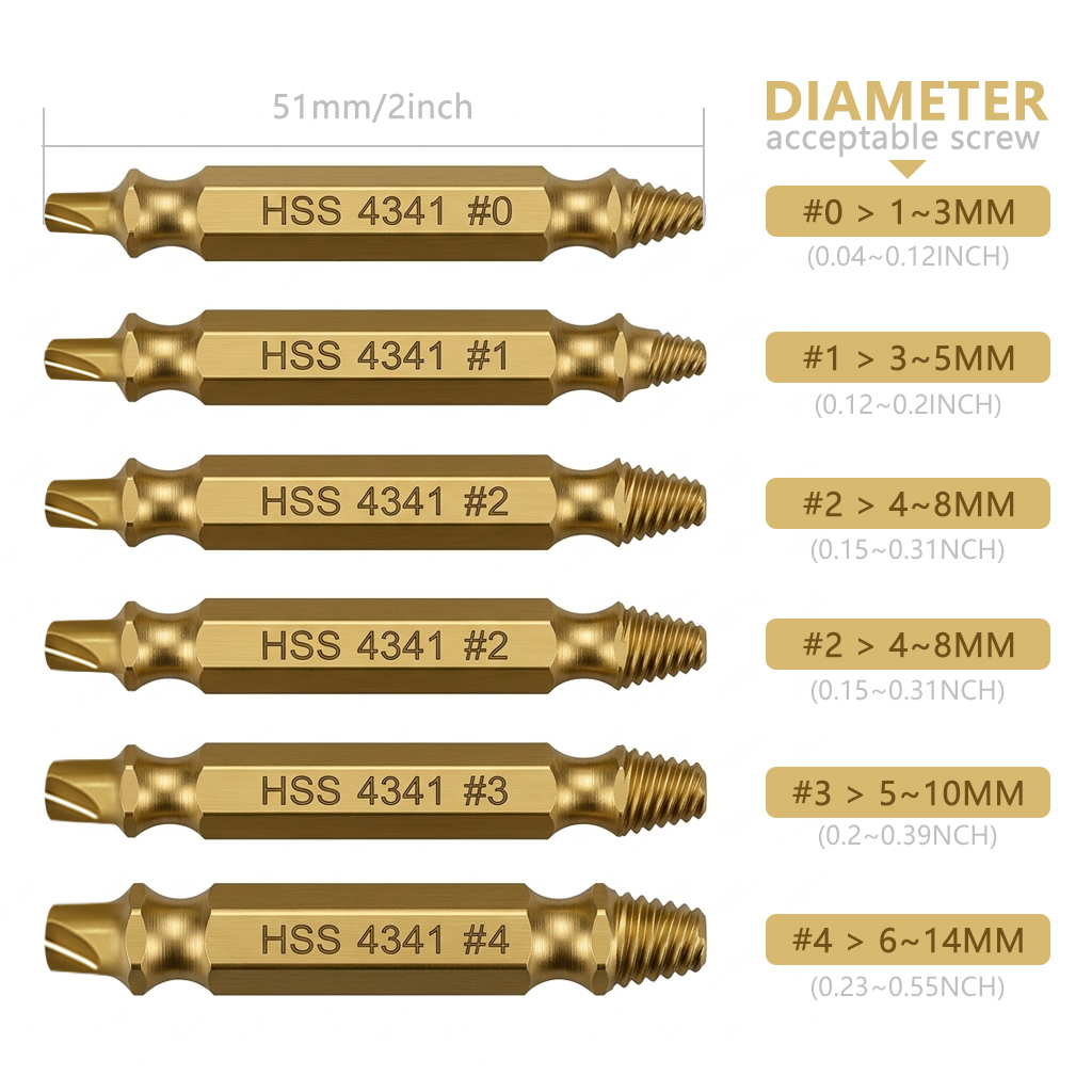 Damaged Screw Extractor Broken Bolt Stripped Set Double Head Tool Easy Out Removal Disassemble Stud Slip Teeth Demolish Remover