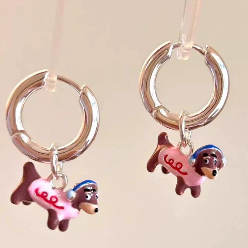 1Pair Colorful Drip Oil Sausage Dog Earrings Unique Design Luxury Sensation Personality Fashion Jewelry Accessories