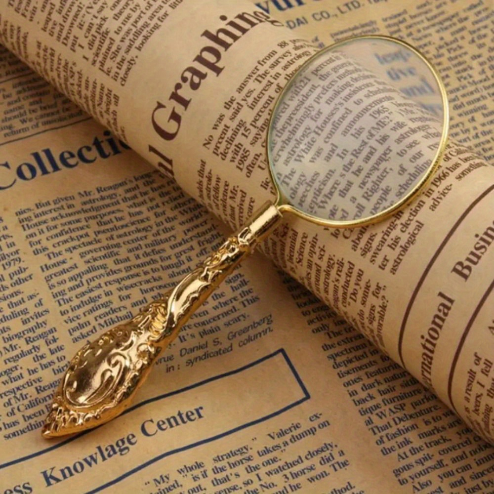 1pc Vintage Metal Handheld Magnifying Glass - 5X Magnification, Retro High-Grade Carved Portable Reading Loupe Tool