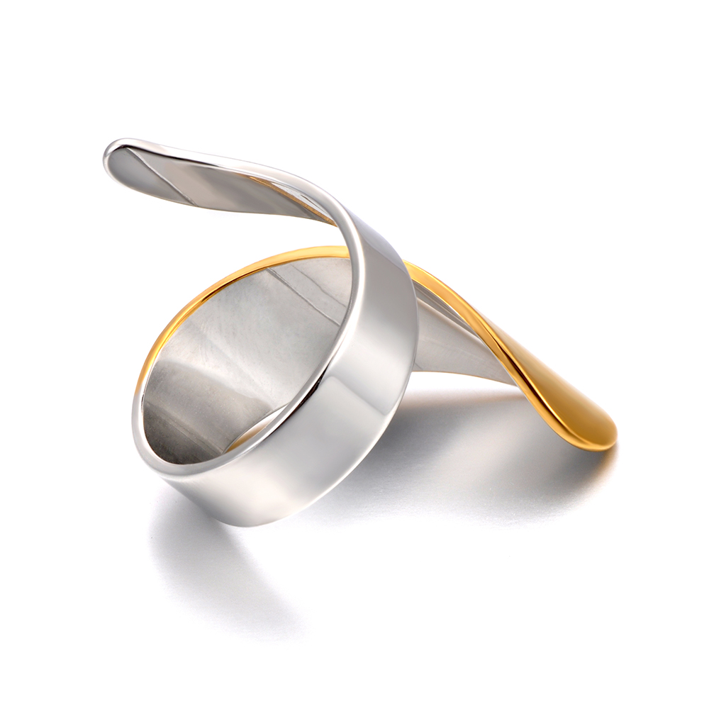 JeeMango Minimalist Geometric Stainless Steel Adjustable Rings Gold Plated Statement Open Ring Jewellery for Women R25050
